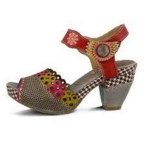 Spring Step Jacinta GRYM Block Heel Funky Retro Ankle Strap w Contrasting Detail